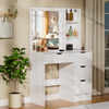 4 Drawers Vanity Table Set White Dressing Table with Mirror and 10 LED Bulbs NEW