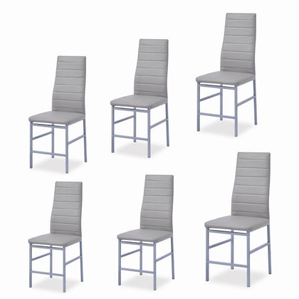 6pcs Grey High Back Faux Leather Dining Chairs Metal Legs Kitchen Dining Room