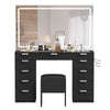 LED Vanity Table Glass Top with Large Mirror, 11 Drawers & Stool