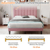 Double Bed Frame, Velvet Upholstered Platform Bed with Channel Tufted Headboard