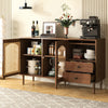 Rattan 2 Door Wooden TV Stand Cabinet Sideboard Cupboard Buffet 3 Drawer Storage