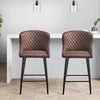 2 pcs Faux Leather / Velvet Bar Stools Diamond Design Soft Upholstered Seat Back
