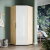 High Gloss Corner Wardrobe White&Oak Bedroom Furniture with Hanging Rail Shelves