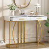 Console Side Table with 2 Drawers Metal Frame, Entryway Hallway Furniture, White
