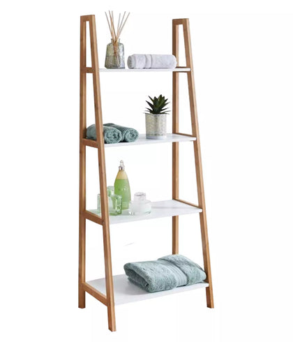 4 Tier Ladder Bookcase Bamboo Storage Shelving Unit Plant Rack Display Stand