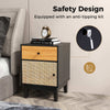 Modern Bedside Table Rattan Nightstand with Storage Drawer-Black
