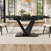 Extendable Dining Table Kitchen Table, Black Marble MDF Top 120-160x75x75.5cm