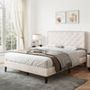 4ft6 Double Bed Frame Upholstered Platform Bed with Adjustable Headboard Beige