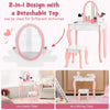 Kids Dressing Table Set Wooden Children Vanity Table W/ Stool Detachable Mirror