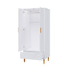 Modern Wooden 2 Door Wardrobe 1 Drawer Storage Hanging Rail with Wooden Feet