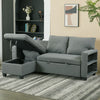 3 Seater Grey Linen Fabric Sofa Bed Pull Out Sofabed with Storage Lounge Chaise