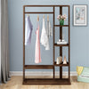 Rustic Bamboo Clothes Rail Garment Rack Corner Hanging Stand with Shelves