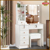 White Dressing Table with LED Light Sliding Mirror Vanity Make up Desk Stool Set