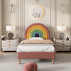 Upholstered Platform Bed Frame 3ft Single Size Bed with Wood Slat Support, Pink