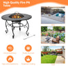 4 in 1 Outdoor Fire Pit Dining Table Round Wood Burning Fire Bowl W/ Mesh Cover