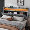 UPHOLSTERED PLATFORM BED 4FT6 DOUBLE BED FRAME WITH LED STORAGE HEADBOARD GREY