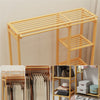 Bamboo Garment Rack Coat Stand Open Wardrobe Storage Shelves With Cover