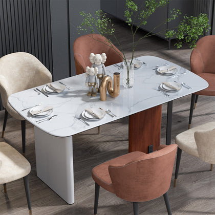 63'' Marble Dining Table Anti-scratch Tabletop & Strong Leg Large Kitchen Table