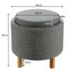 Round Storage Ottoman w/ Tray Accent Fabric Storing Footrest w/ Non-Slip Pads