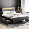 Double Bed Frame LED Upholstered Headboard 4 Storage Drawers Bedroom Faamdtzqank