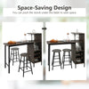 3 Piece Rustic Bar Table and Stool Set with Wine Rack & Storage Shelves, Brown