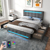 Double Bed Upholstered Storage Bed Frame With LED Light, 4 Drawers and Headboard