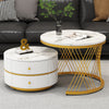 Round Nesting Coffee Table, Set of 2 End Tables with 2 Drawers for Living Room