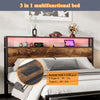 DOUBLE METAL BED FRAME WITH LED, CHARGING STATION, STORAGE HEADBOARD AND DRAWERS