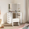 Bedroom Vanity Set White Dressing Table Makeup Desk with Mirror 5 Drawers Stool