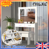 Glass Top Dressing Table Makeup Desk Vanity Set with LED Mirror & Stool Ptbypyld