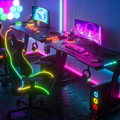 140cm Large Computer Gaming Desk PC Gamer Table Glaring Ambient RGB Light Adjust