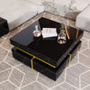 Coffee Table Living Room Storage Display Square Tea Table With 2 Drawers, Black