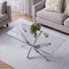 Coffee Dining Table Living Room Furniture Metal Base Tempered Glass Square Desk
