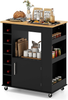 Kitchen Island on Wheels Storage Trolley Cart Cabinet Shelves Wine Racks Bamboo