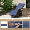 Outdoor Rattan Recliner Chair Wicker Reclining Lounge Chair w/ Armrests Navy