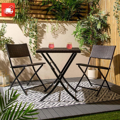 3pcs Bistro Garden Furniture Set Table & Chair Rattan Effect Patio Outdoor Brown