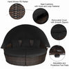 Outdoor Rattan Daybed Garden Patio Sectional Furniture Set W/ Retractable Canopy
