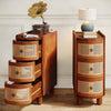 2PCS Solid Wood End Table, 3-Drawer Rattan Side Table, No Assembly Required