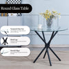 4pcs Grey PU Leather Dining Chairs & Round Clear Glass Dining Table Black Legs