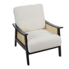 Japanese Style Rattan Arm Accent Chair White Teddy Fleece Armchair Cushion Seat