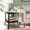 Industrial Round Side Table Wooden 2-Tier Sofa End Beside Table W/ Storage Shelf