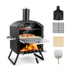 2-layer Outdoor Mini Pizza Oven Portable Wood Fired Pizza Maker w/Cooking Grill