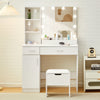White Dressing VanityTable Wood Makeup Desk with LED Mirror 2 Drawers Stool