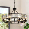 Farmhouse Black Crystal Chandelier Semi Flush Mount Round Ceiling Light Fixtures