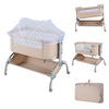 Baby Bassinet Bedside Sleeper with Lockable Wheel & Storage Basket-Beige