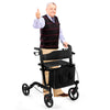Folding Aluminum Walker Four Wheels Medical Rollator with Seat & Carrying Bag