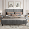DOUBLE BED FRAME 4FT6 UPHOLSTERED PLATFORM WITH HEADBOARD AND SOLID WOODEN SLATS