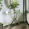 Glass Console Table with Clear Tempered Glass and Chrome Cross Leg Design 120cm