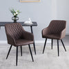 2× Brown Faux Leather Dining Chair Diamond Seat Metal Legs Dining Room Office