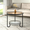 Luxury Glass Coffee Table 2-Tier Metal Frame Round End Table with Storage Shelf